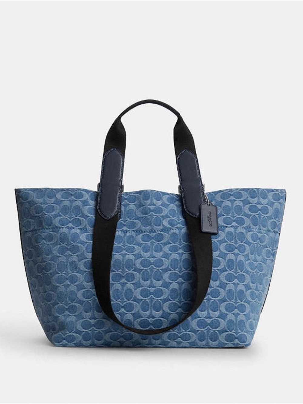 Coach Small Tour Blue Denim Signature Tote with Black Straps